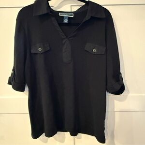 Karen Scott 3/4 Sleeve Polo Shirt - Black - XXL
